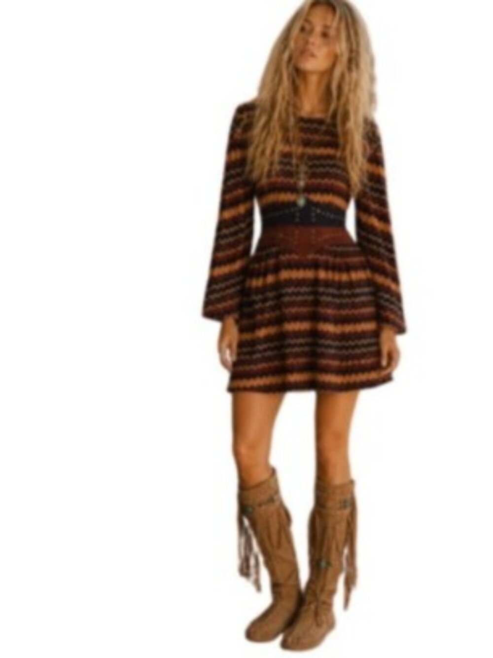 Vintage 1960s Junior Accent Womens Houndstooth Studded Mini Sweater Dress Boho 4